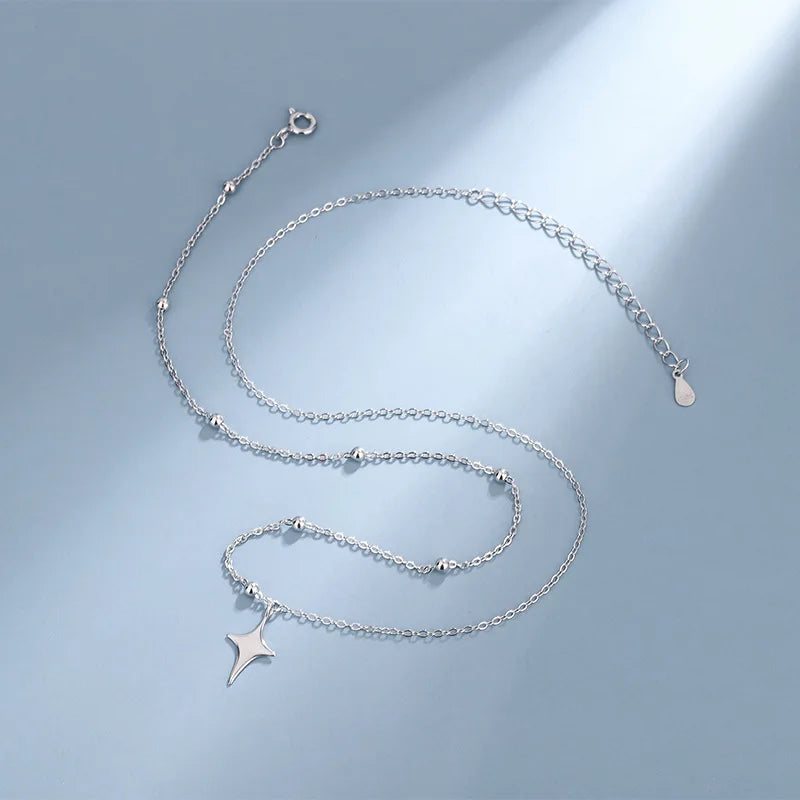 925スターリングシルバークロスネックレススターアシンメトリーパーソナライズカラーチェーン友達への誕生日プレゼント学生ジュエリー