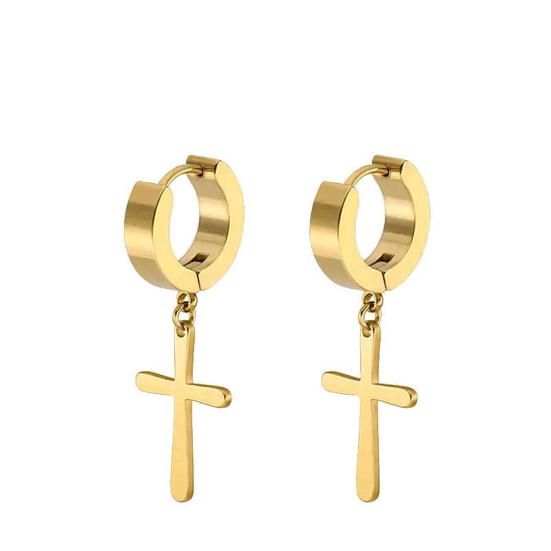 2pc Stainless Steel Men Cross Stars Punk Dangle Earrings Gothic Woman Cross Ear Hoop Earrings Huggies Pendant Piercing Jewelry