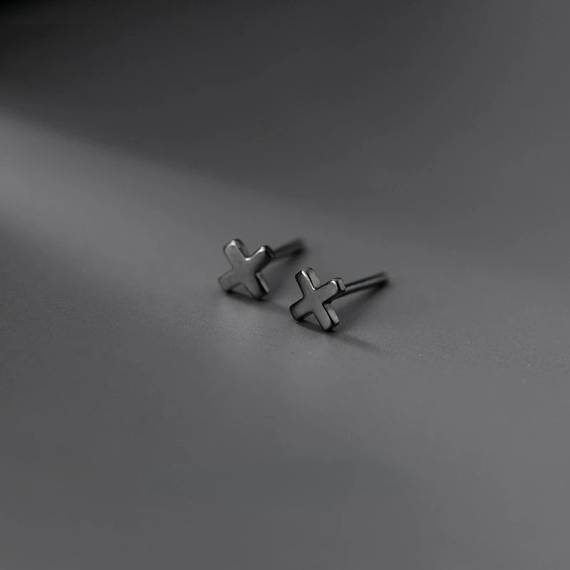 925スターリングシルバー ブラッククロススタッドピアス レディース ヒップホップファッション メンズ レディース ジュエリー