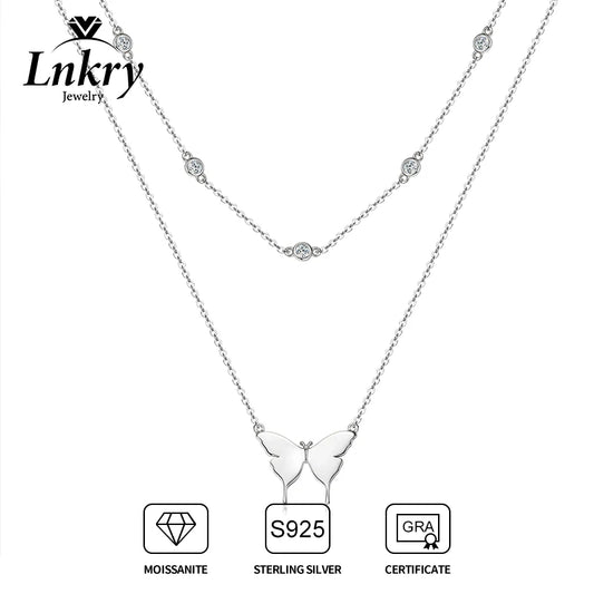 Lnkry Double Layer Chain Necklace For Women 925 Certified Original Butterfly Moissanite Pendant Necklace 2025 Trend Jewelry