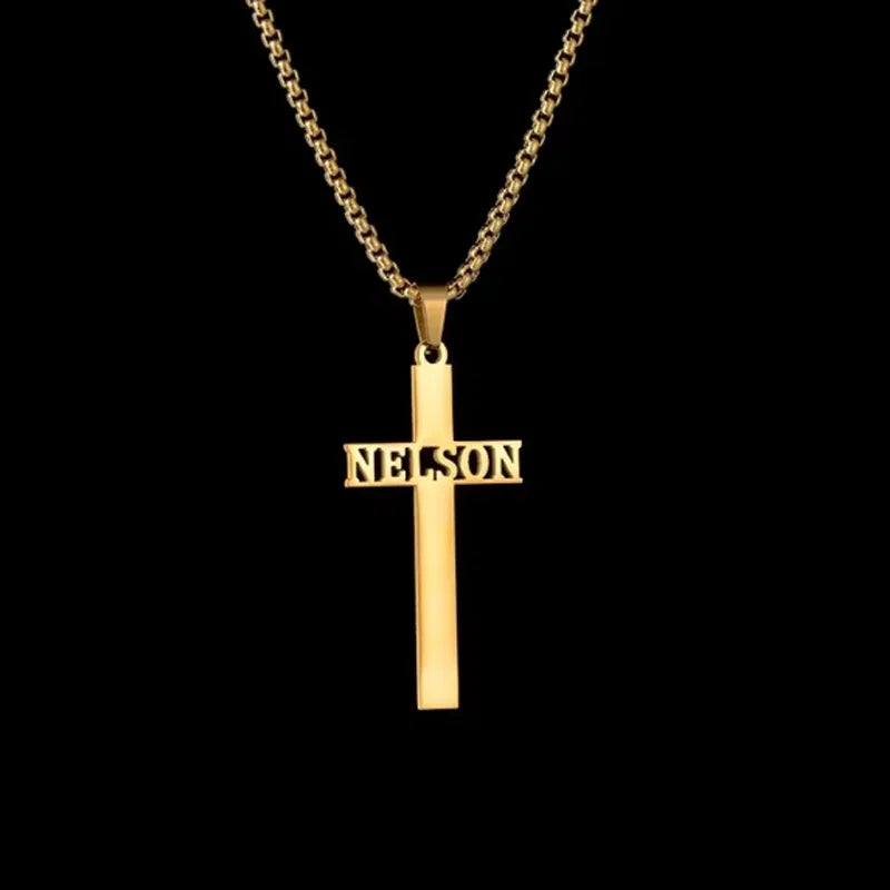 クロスシェイプネックレス カスタムネームペンダント レディース ステンレススチール パーソナライズネームプレート 誕生日ジュエリーギフト アクセサリー