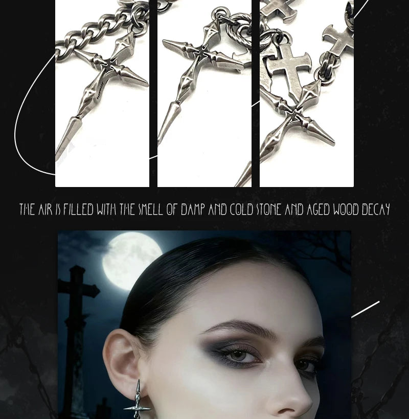 クロスチェーンダングルイヤリング、ユニークなジュエリーアクセサリー、ゴシックパンクスタイル、男女兼用