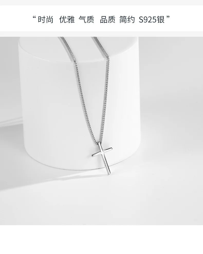 Trendy 925 Sterling Silver Cross Pendants Necklace For Women Vintage Gothic Cross Necklace Chain Jewelry Gift