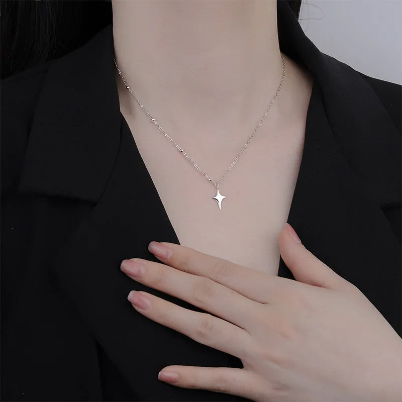 925スターリングシルバークロスネックレススターアシンメトリーパーソナライズカラーチェーン友達への誕生日プレゼント学生ジュエリー