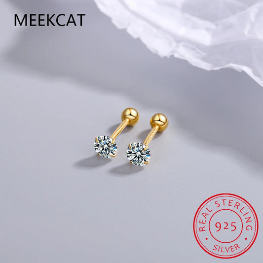 18k Plated 0.2-2ct Moissanite Stud Earrings for Women Solid 925 Sterling Silver Lab Diamond Screw Back Ear Stud Jewelry