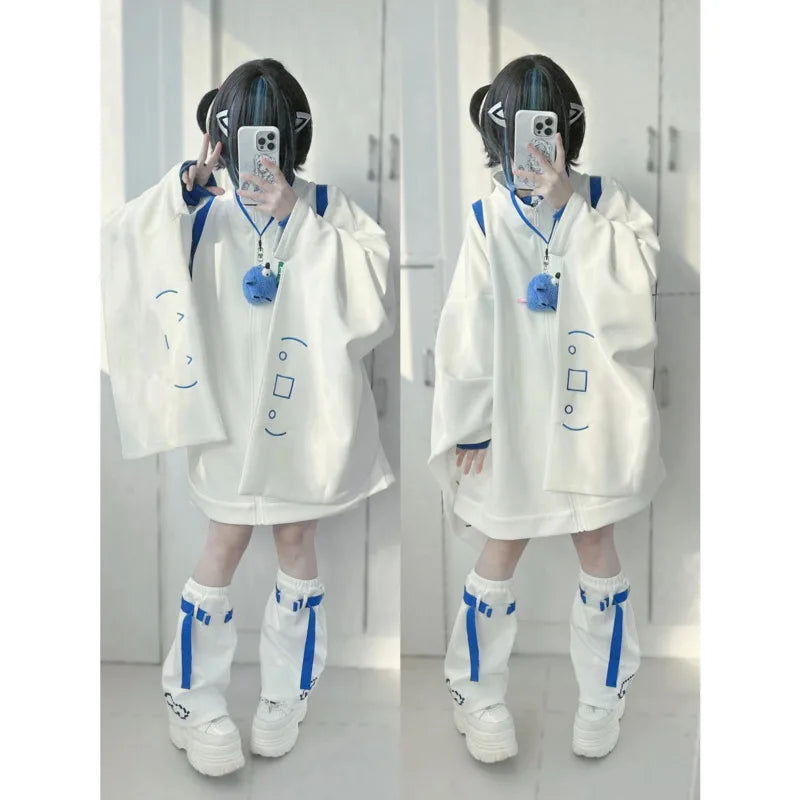 日本のサブカルチャージャケット レディース 春秋ファッション 無地 ジッパーコート 女性 2024 カジュアル 万能 ワイドスリーブ カーディガン トップス