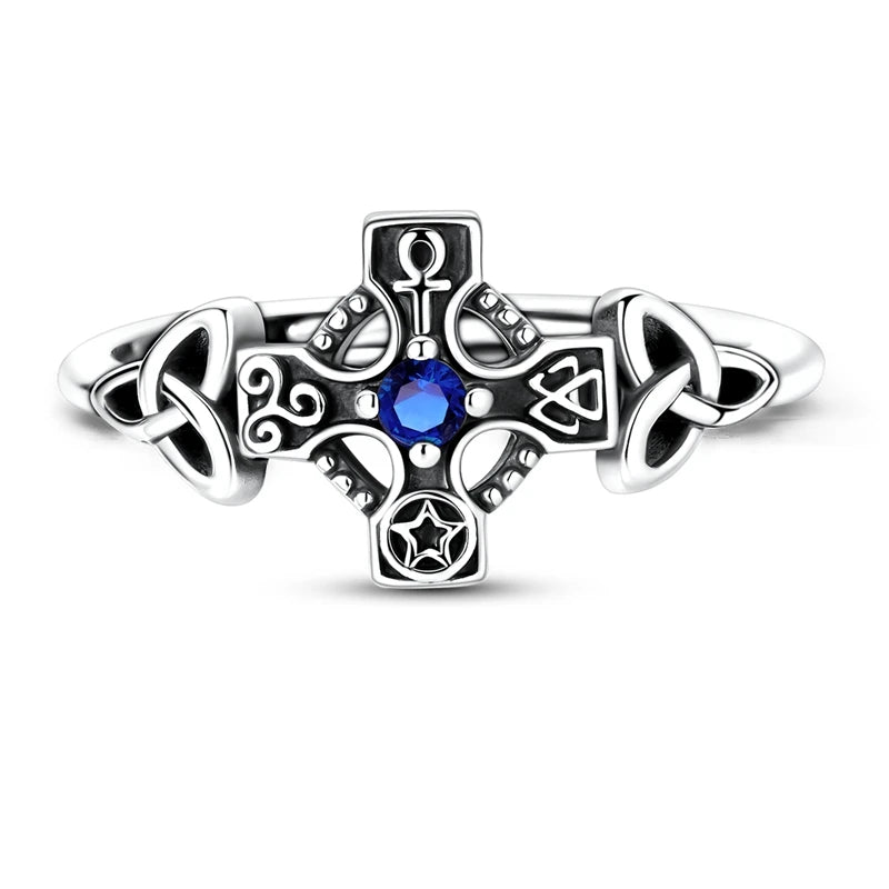 オリジナル925スターリングシルバー ゴールドカラー ケルトノットクロス オープンリング レディース ガールズ ジュエリー 誕生日 記念日 ギフト