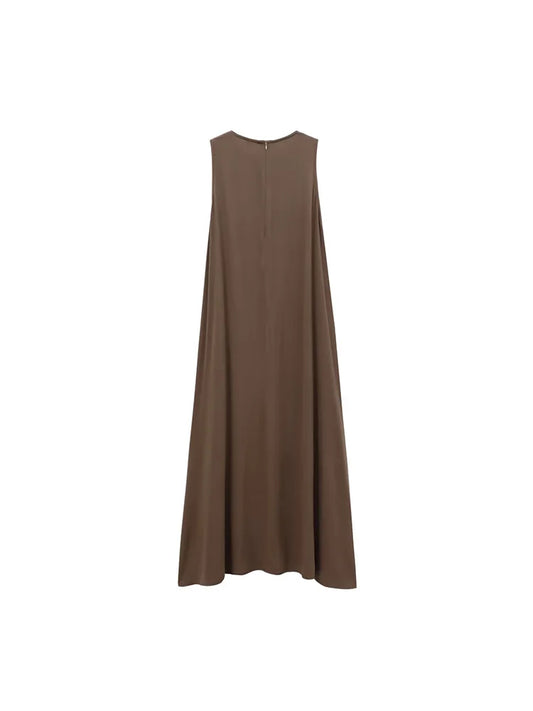 2024 Autumn and Winter New Arrivals Women's Simple Loose Round Neck Sleeveless Vest Long Skirt Midi Dress