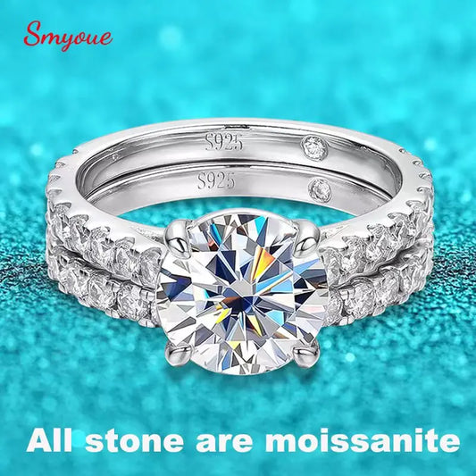 Smyoue 18k Plated 0.6-4.2CT All Moissanite Rings for Women Sparkly Luxury Wedding Diamond Band 100% 925 Sterling Silver Jewelry