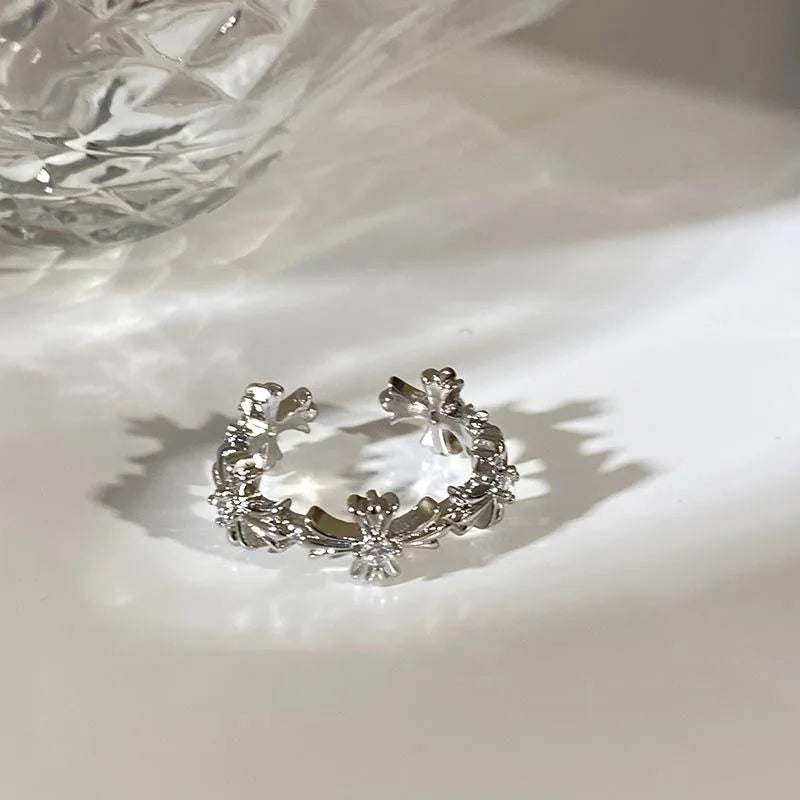 WANZHI 1/2PCS ゴシック ブラック クロス オープンリング レディース メンズ 絶妙なインビュー ダイヤモンドリング ファッション ジュエリー アクセサリー ギフト