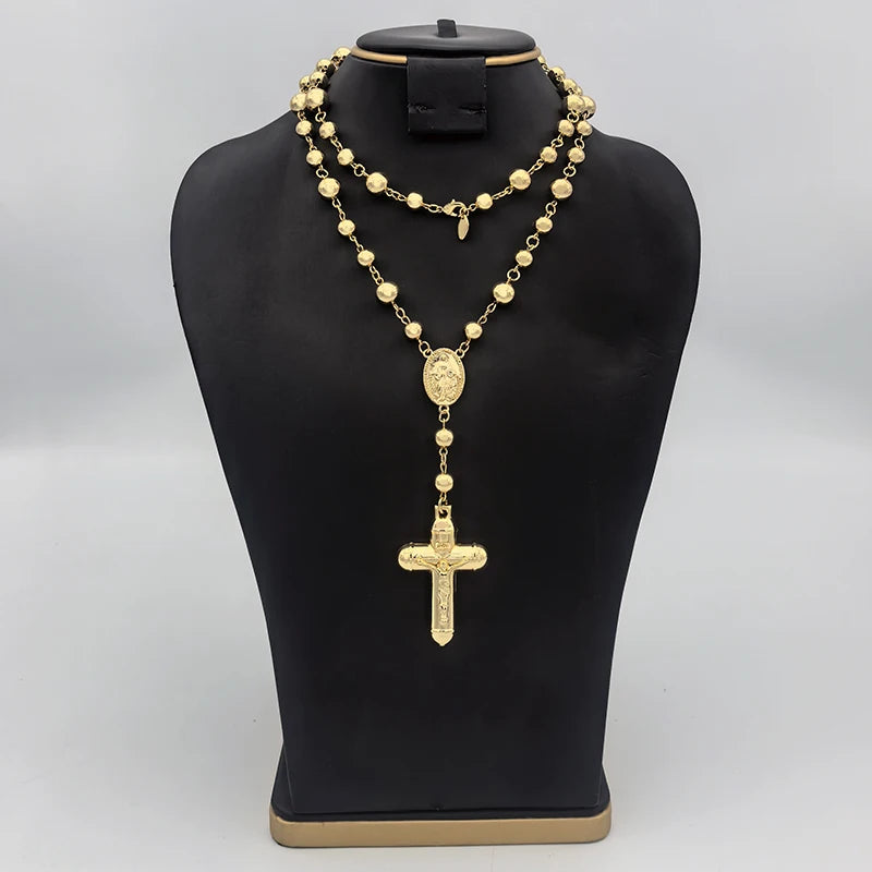 ロザリオネックレス クロスペンダント付き ロングリンクチェーン レディース メンズ 90cm 長さ セーターチェーン ヒップホップ ジュエリー アクセサリー パーティーギフト