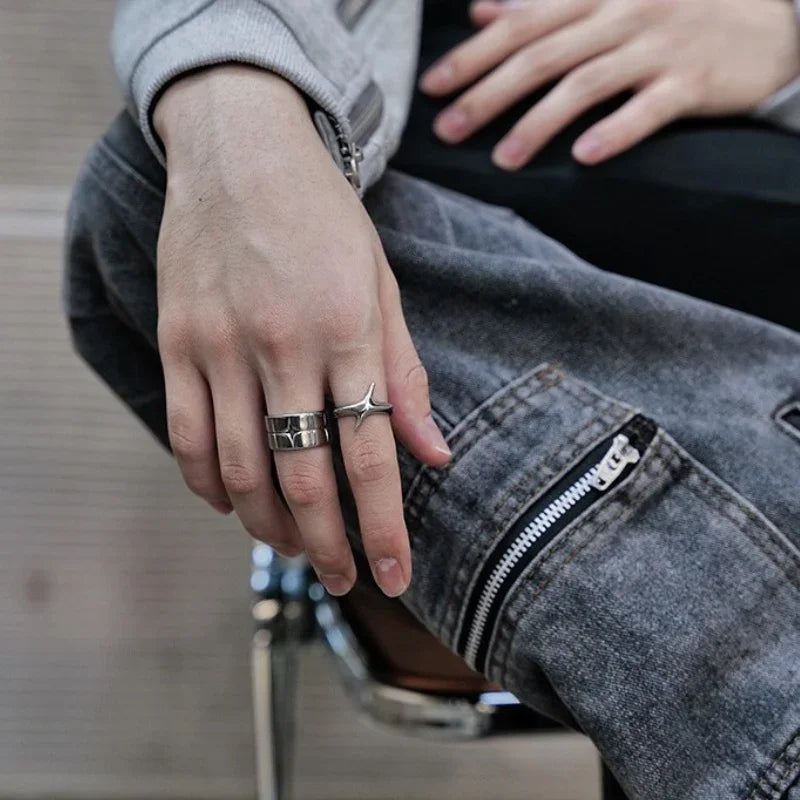 ファッションレトロシルバーカラークロススターリングレディースメンズパンクゴシックカップルリングフェスティバルパーティージュエリーデイリーアクセサリー新品