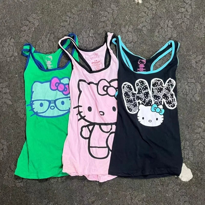 Women's Sexy Hottie Camisole Japanese Subculture Cartoon Print Halter Vest Harajuku Splicing Fashion Tanks Female Slim Chic Tops