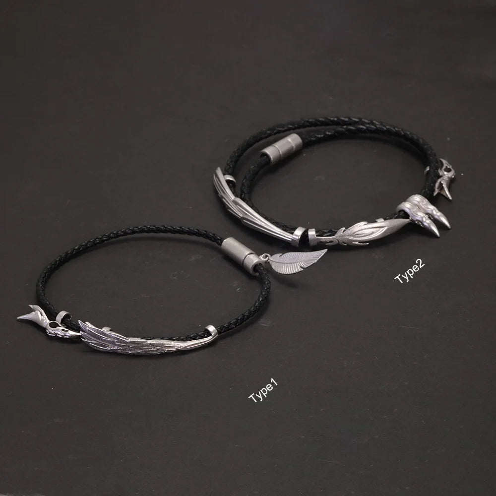 925シルバー ヴィンテージワックスロープブレスレット マグネット留め LOL XAYAH RAKAN マルチレイヤー フェザーリーフ カップルジュエリー