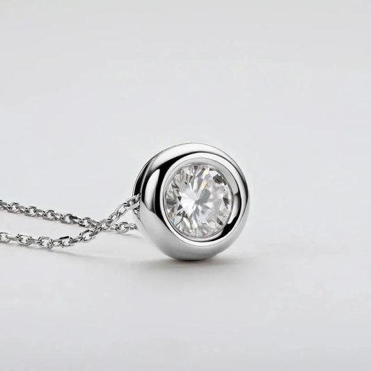 Lycfn 1CT Round Bezel Setting Moissanite Pendant Necklace For Women 925 Sterling Silver With GAR Clavicle Bubble Chain Jewelry
