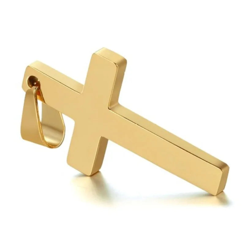 クールな男性と女性のためのリンクチェーンチャーム付きクロスペンダントネックレスのファッションステンレススチールヴィンテージデザインブラックペンダント