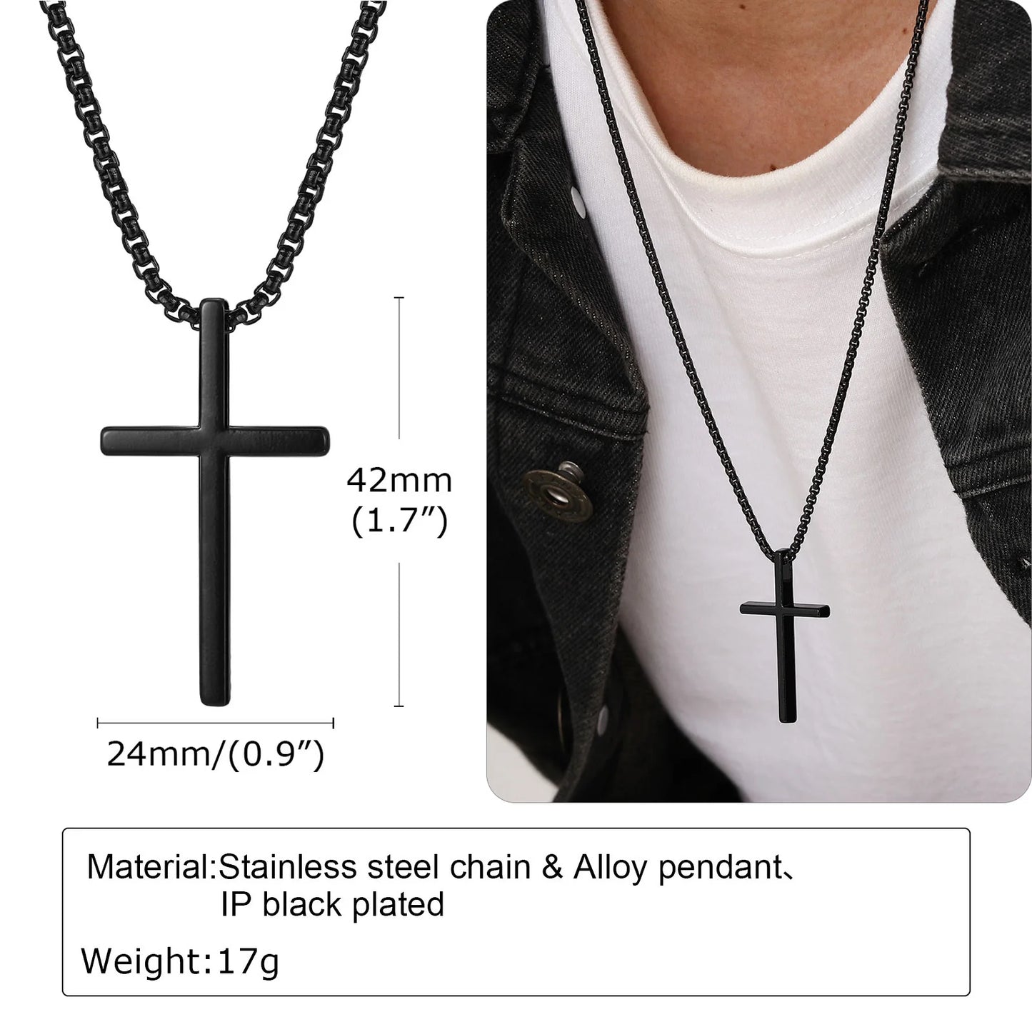 Vnox Cross Necklace for Men Women, Silver Color Plain Cross Pendant Collar with Stainless Steel Box Chain