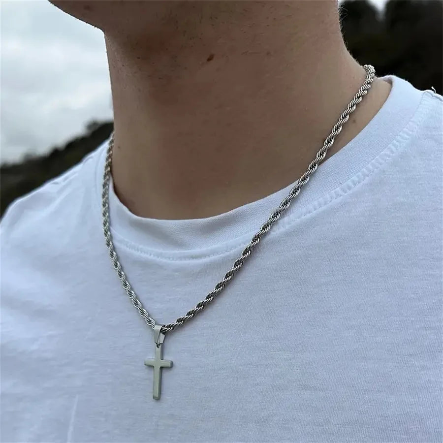 ステンレススチール製クロスペンダントネックレス（メンズ、レディース、ミニマリスト、ゴールドカラージュエリー、男性、女性用ネックレス、チョーカー、ギフト、2024年）