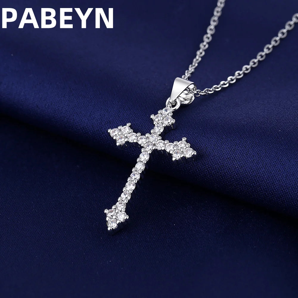 925スターリングシルバークロスペンダントネックレス、AAAAAジルコン象嵌、ユニセックスファッションヒップホップスターリングシルバーチェーンジュエリー