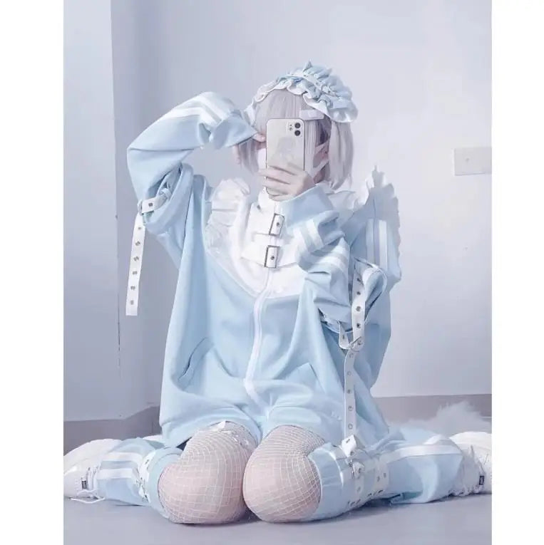 日本のサブカルチャーステッチパッチワークパーカー レディース 2024年秋 フリルエッジ 原宿系 Y2K パーカー 2000年代風 ルーズジッパー スウェットシャツ