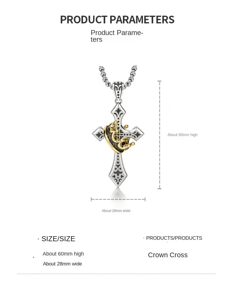 ファッションパンククラウンクロスネックレスメンズレトロヒップホップ銅カップルペンダントセーターチェーンジュエリーアクセサリーホリデーギフト