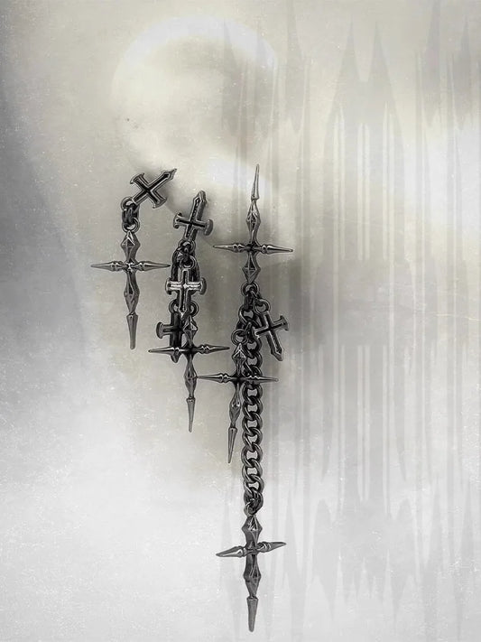 ゴシッククロスチェーンイヤリング、ファッショナブルなジュエリーアクセサリー、男女兼用でエッジの効いたアイテム