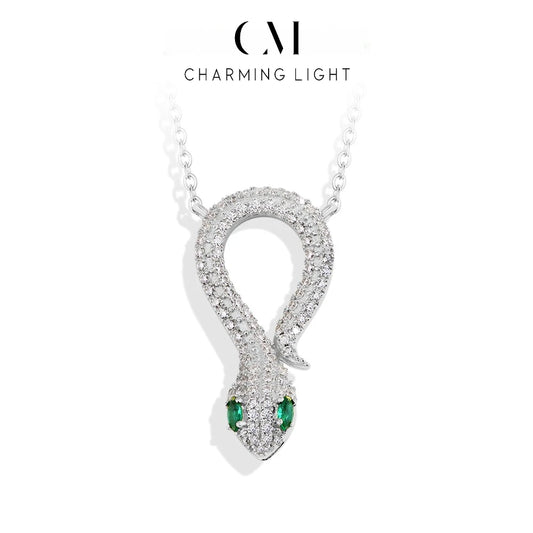 CHARMING Original Snake Moissanite Pendant Necklace Lab Diamond 925 Sterling Silver Luxury Plated Gold Snake Necklace Jewelry