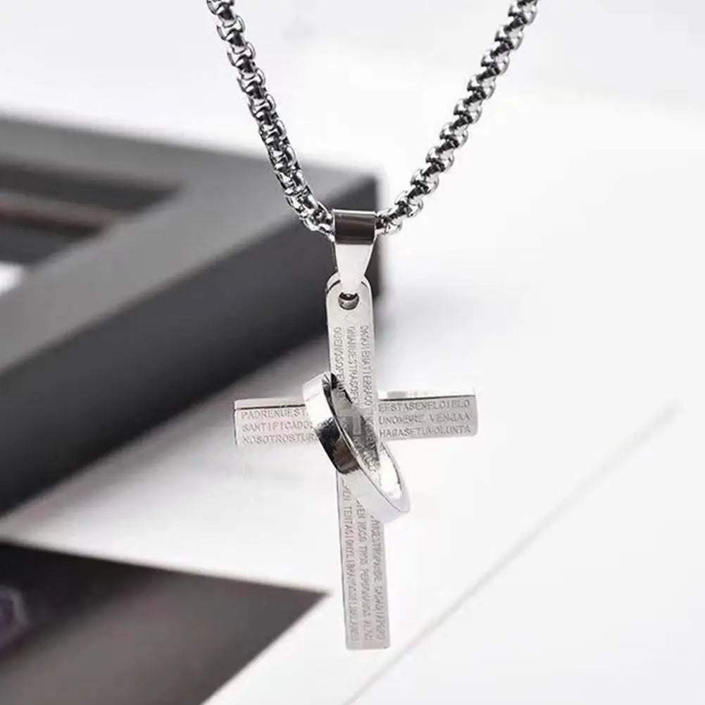 クロスネックレス バイブルペンダントチェーンネックレス メンズ ボーイズ スチール バイブルクロスペンダントチェーンネックレス