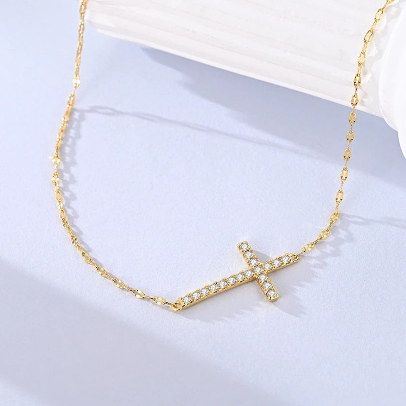 2025 New 925 Sterling Silver Necklace Golden Cross Simple Necklaces for Women Anniversary Birthday Jewelry Gift Female