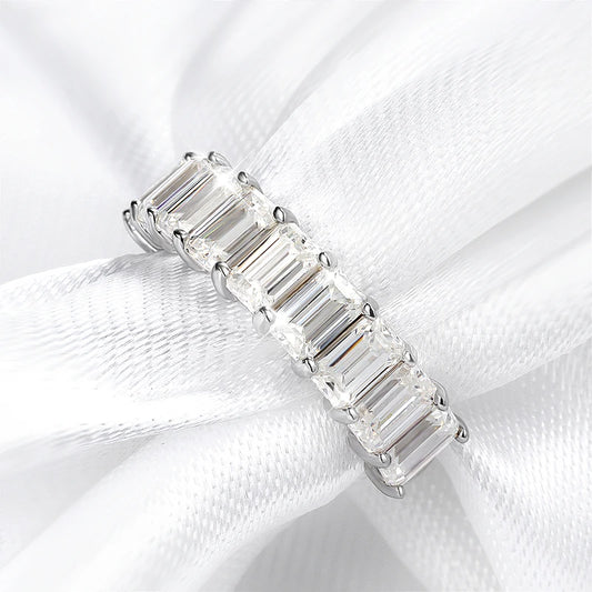 Smyoue Each 3*5mm 0.5CT Emerald Cut Moissanite Ring for Women 1/2 Eternity Bands Lab Diamond Jewelry Pure 925 Silver Girl Ring