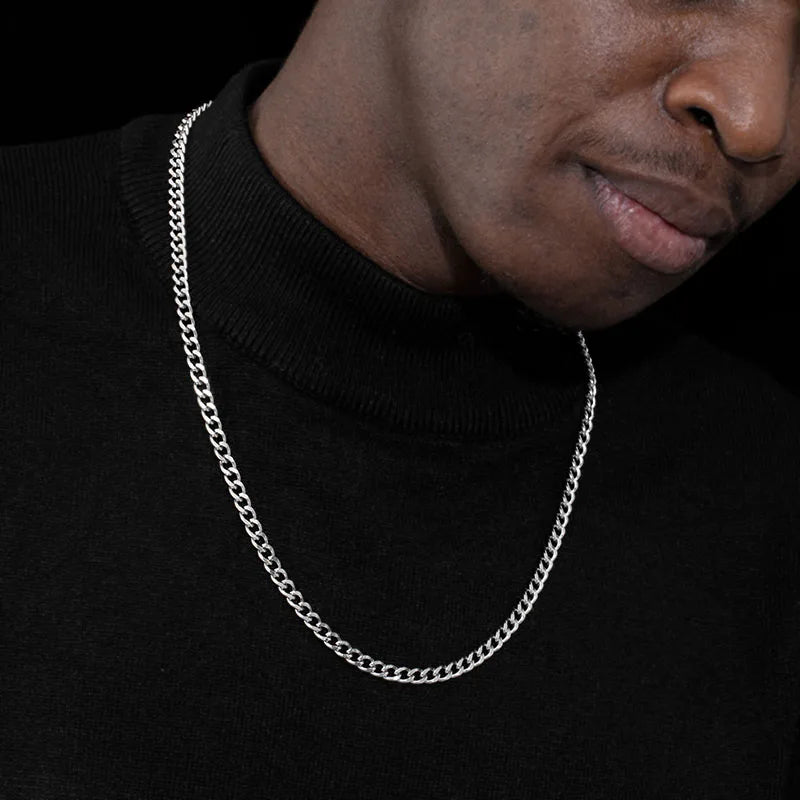 メンズ キューバンチェーンネックレス 3/5mm 60cm ステンレススチール ミニマリスト シルバーカラー ファッション ヒップホップ ジュエリー トレンド アクセサリー ギフト