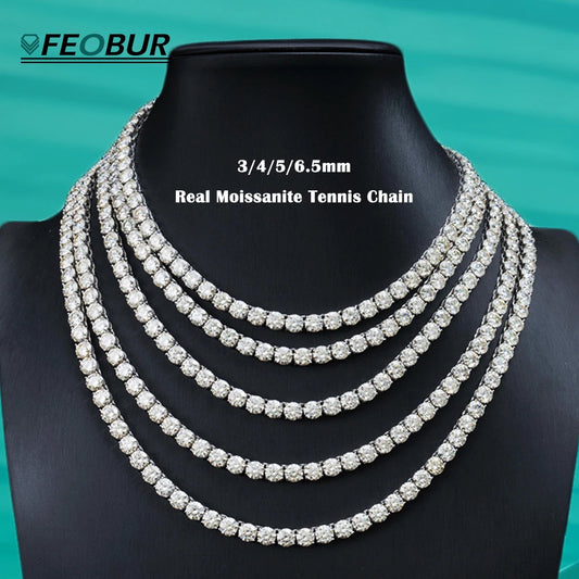 3/4/5/6.5mm Real Moissanite Tennis Necklace Bracelet for Men Women 925 Sterling Silver Lab Diamond Neck Chain Party Jewelry Gift