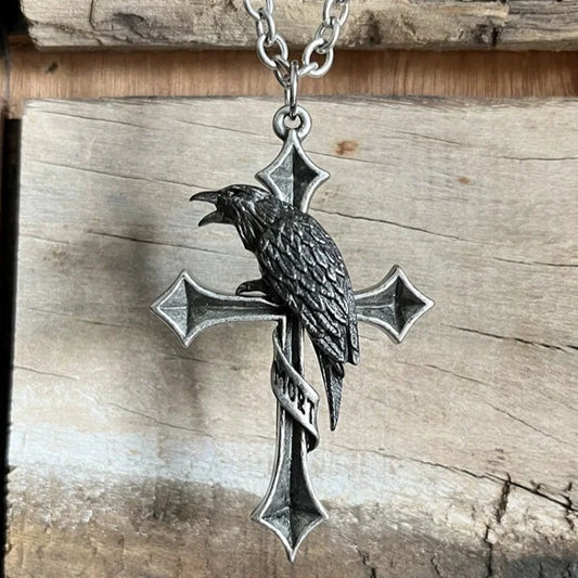 Buyee 925スターリングシルバー男性用ビッグペンダントチェーンユニークパンクゴシッククロスクロウネックレスメンズファッションファインジュエリーチェーン