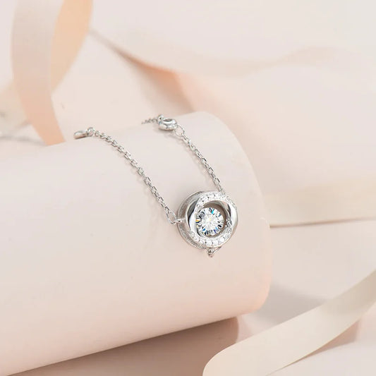 RAPRGOLD GRA Certified Moissanite Round Dancing Pendant Necklaces for Women 925 Sterling Silver Jewelry Chains for Wedding Gifts