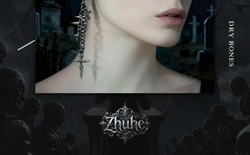 ゴシッククロスチェーンイヤリング、ファッショナブルなジュエリーアクセサリー、男女兼用でエッジの効いたアイテム