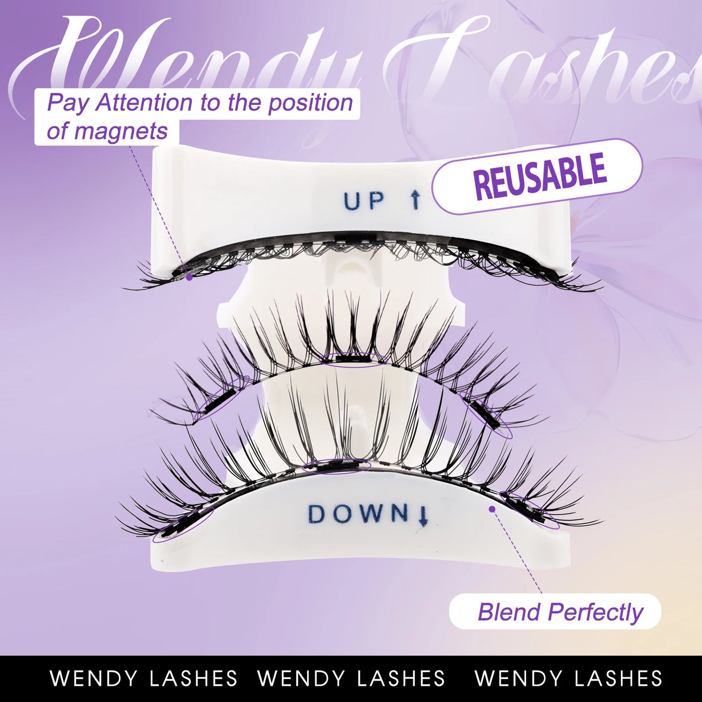 ウェンディラッシュ マグネットまつげ 2ペア ハンドメイド 3D ミンクまつげ 再利用可能 つけまつげセット マグネットピンセットセット メイクアップ