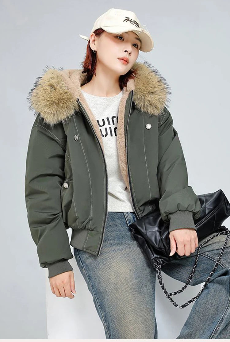 アメリカンスタイル レトロ ファーカラー イミテーションミンクファー フード付き コットンパッド入り ジャケット レディース&amp;メンズ ゴシック ヒップホップ カジュアル ジッパー パーカー