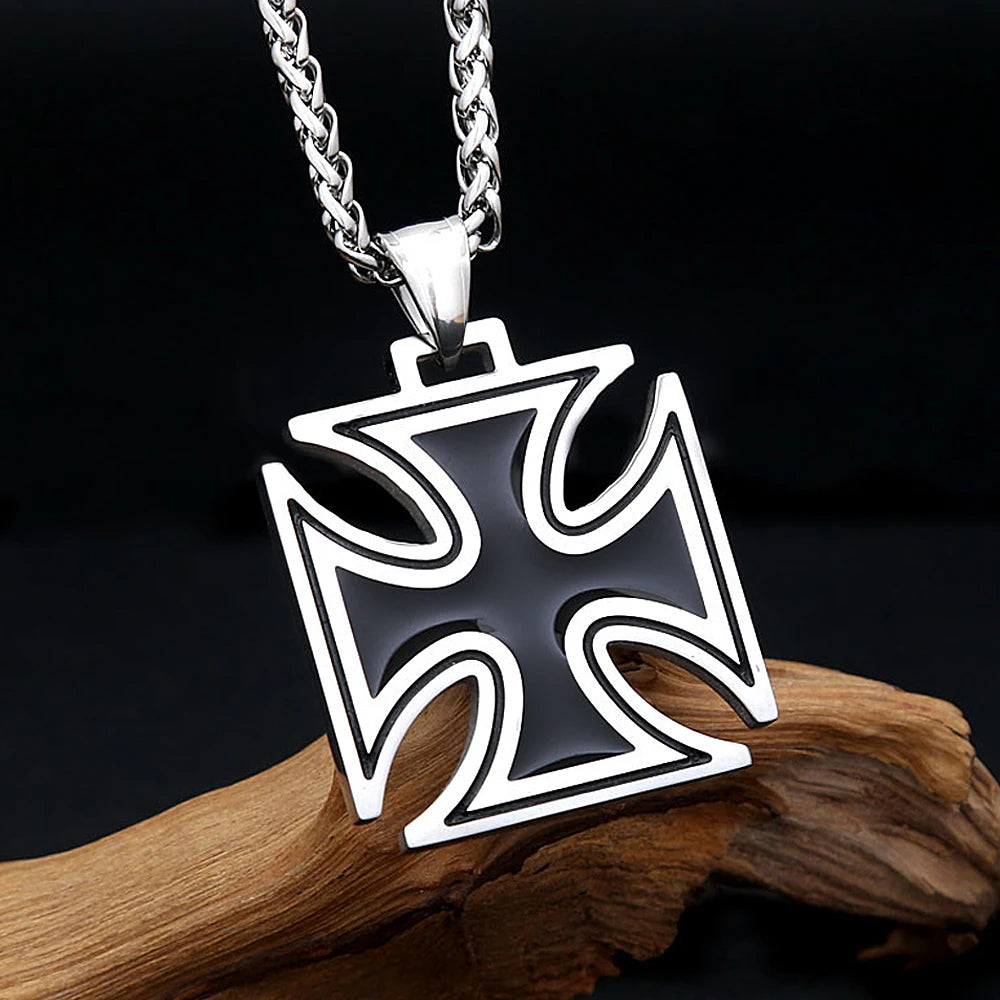 Vintage Classic Cross Pendant Necklace For Men Women Stainless Steel Hip Hop Knights Templar Iron Biker Jewelry Gifts Wholesale