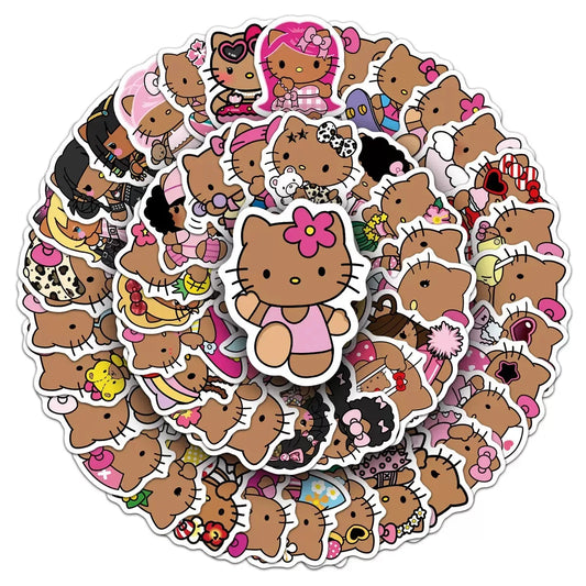 10/50PCS Cartoon Cute Black Skin Hello Kitty Stickers Kawaii Graffiti Decorative Luggage Notebook Waterproof Decal Kids Gift Toy