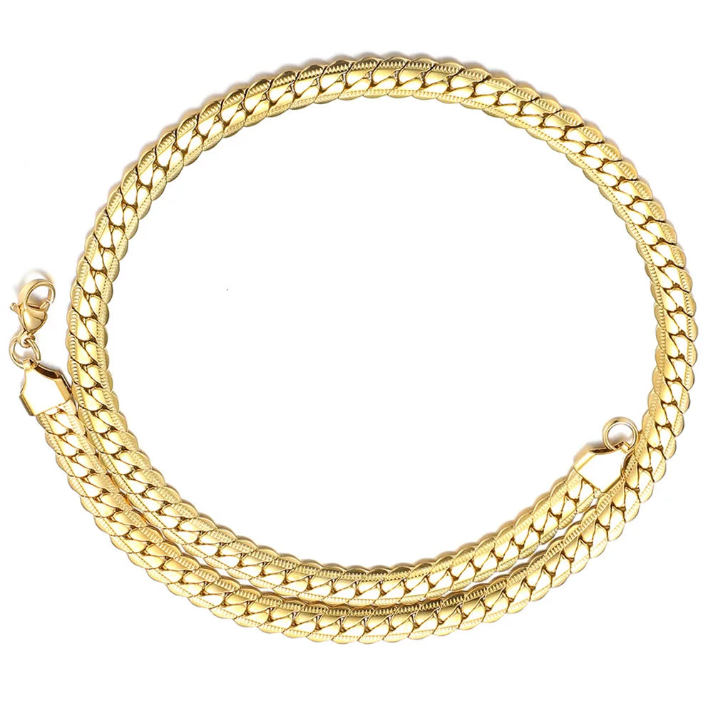 男性用高光沢キューバチェーンネックレス、7mmステンレススチールフラットキューバチェーンカラー、50/55/60cm男性用チェーン