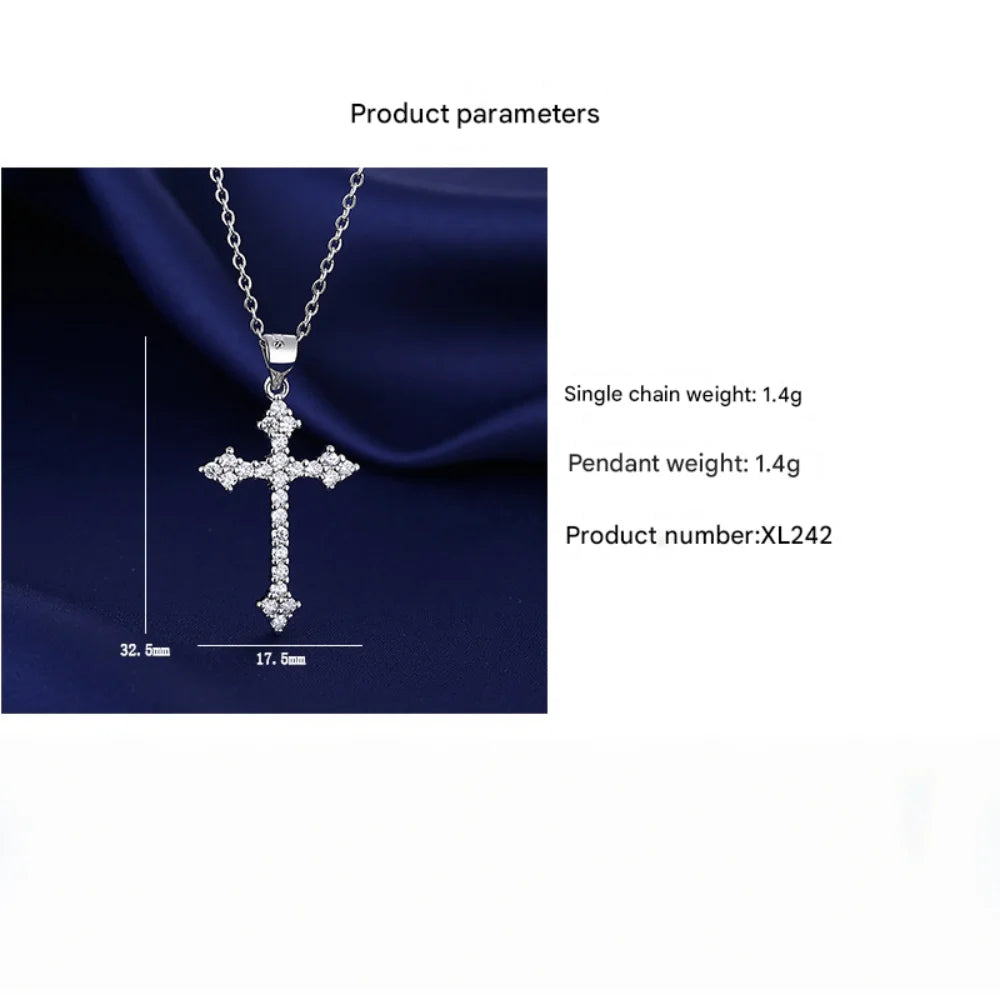 925スターリングシルバークロスペンダントネックレス、AAAAAジルコン象嵌、ユニセックスファッションヒップホップスターリングシルバーチェーンジュエリー