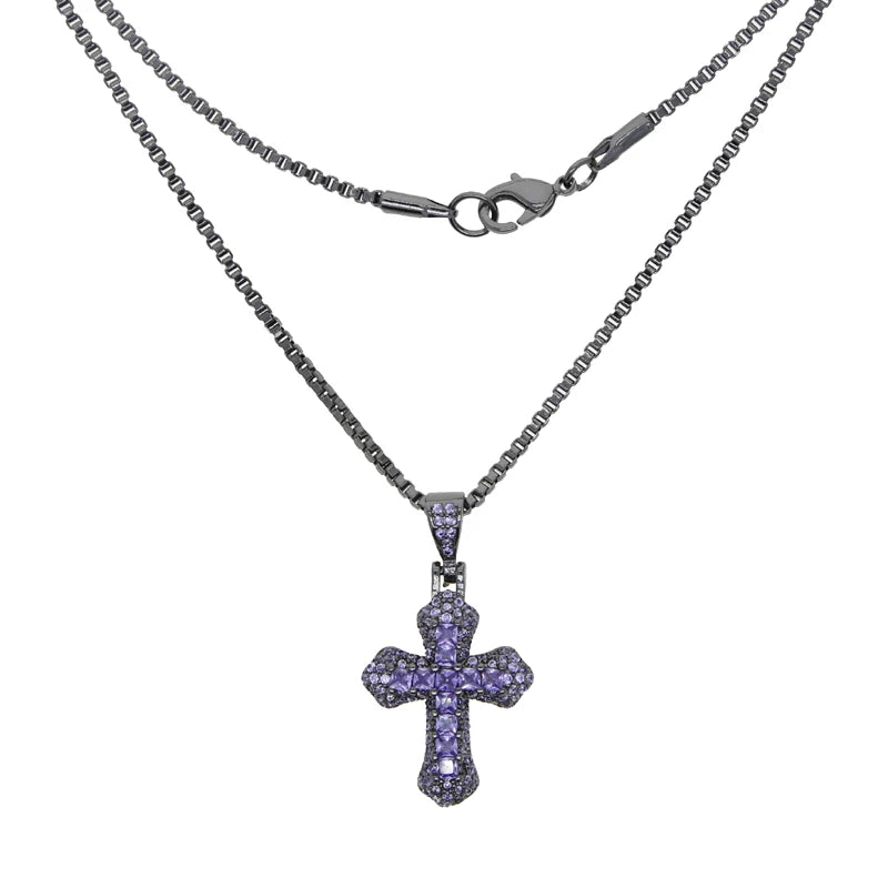 2025 ピンク レッド ホワイト パープル ブルー 5色 キュート ミニ スモール カラフル CZ クロス ペンダント ネックレス ヒップホップ メンズ レディース ファッション ジュエリー