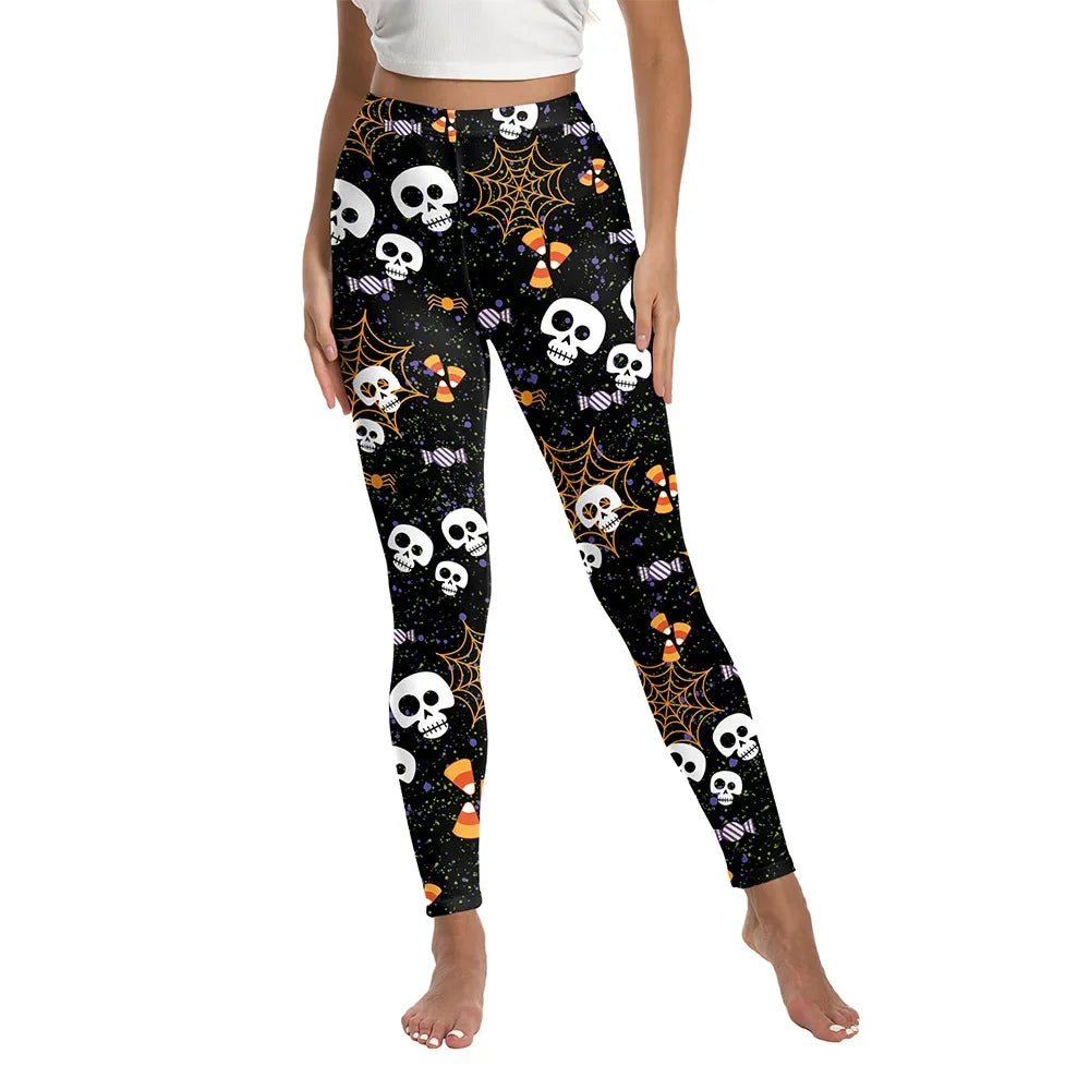 [You're My Secret] New Female Pants Halloween Women's Pumpkin Print High Waist Outdoor Sports Casual Gothic Leggings Trousers
