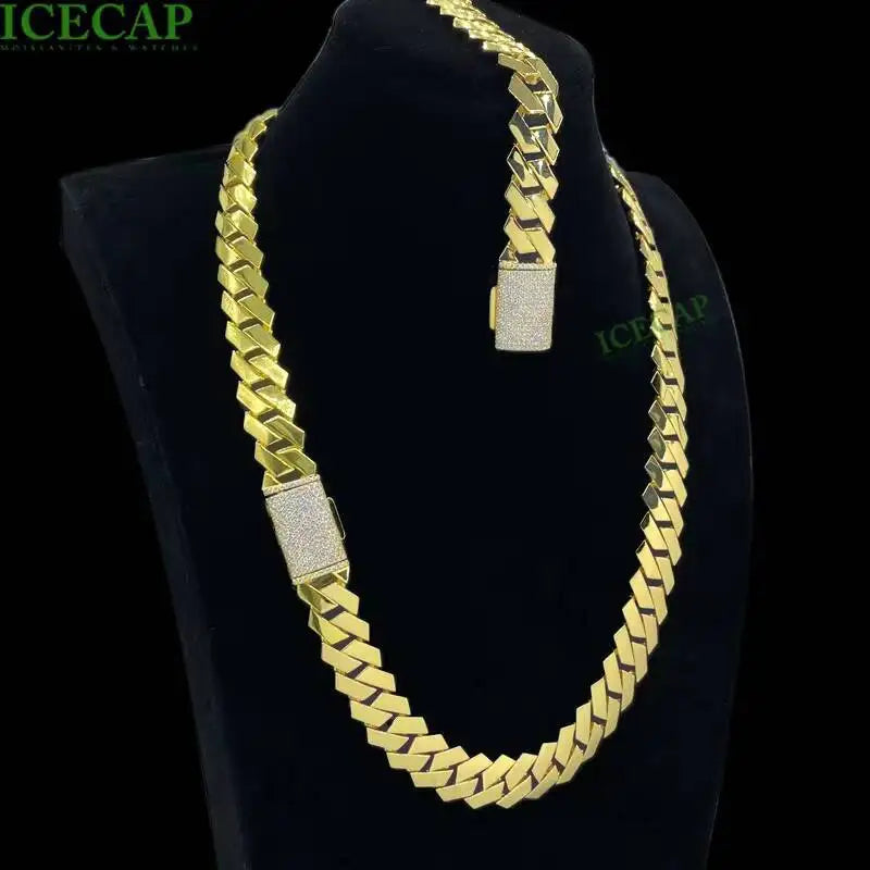 925スターリングシルバー 20mm アイスアウト キューバンリンクチェーン ヒップホップ メンズ アイスアウト キューバンリンクチェーン フルダイヤモンド モアッサナイト ネックレスチェーン