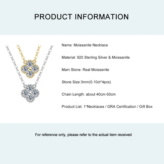 Lnkry 3mm 0.1ct Moissanite Necklace With GRA 925 Sterling Silver Lucky Clover Flower Pendant Necklace For Women 2025 Hot Jewely