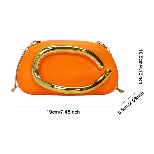 Women PU Leather Trendy Clutch Purses Solid Color Metal Decoration Evening Bag Hand-held Shoulder Clutch Bag for Wedding Party
