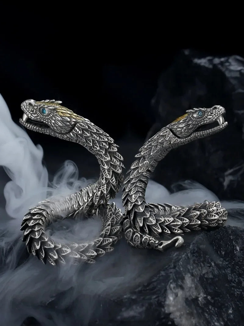 ユニークな職人技が光る925シルバーの高級メンズブレスレット。オリジナルデザイン。高品質ヒップホップスタイルのスネークバングルジュエリー。