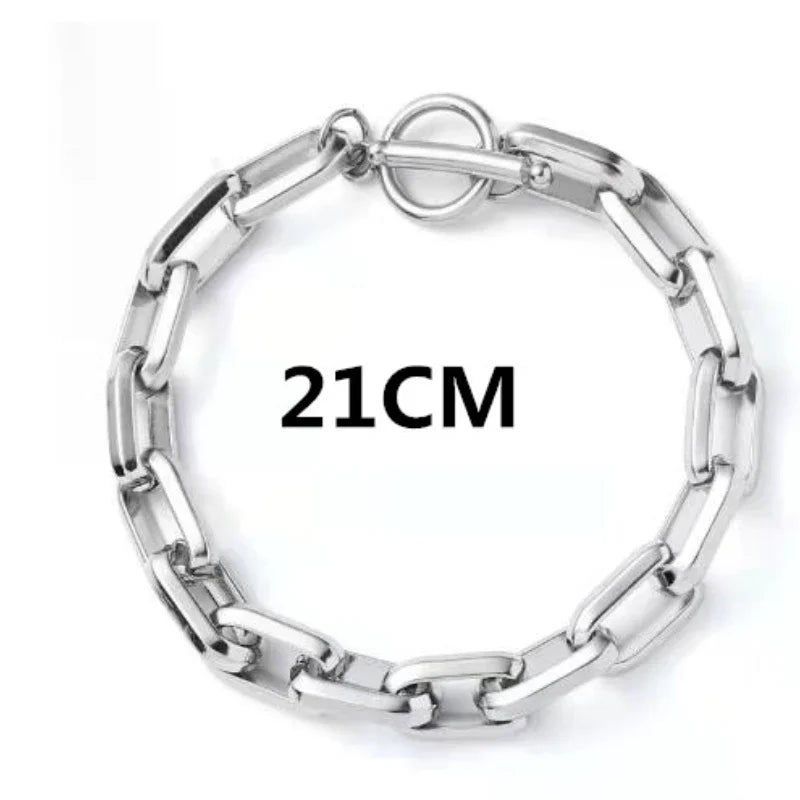 パンクスタイルのパーソナライズされたシルバーカラーチェーンスプライシングOTクラスプブレスレット男性と女性記念日のギフトホリデージュエリーアクセサリー