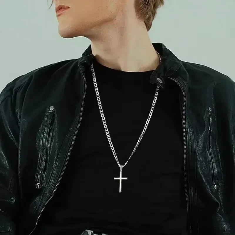 925スターリングシルバークロスネックレス メンズ レディース 5mm ステンレススチール 耐久性のあるキューバ十字架ペンダントネックレス ジュエリー