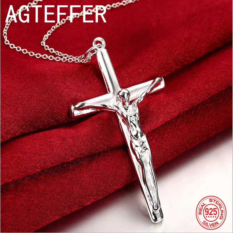 高級925スターリングシルバー18インチファインクロスネックレスレディースメンズチャームウェディング気質ジュエリーギフトパーティー